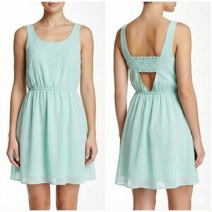 H&M Divided Mint Green Mini Dress Size 2 Sleeveless Smocked Cutout Back Skater
